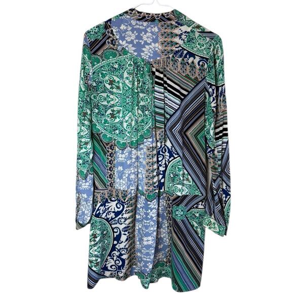 Anthropologie TINY Small Caviana Shirt Dress Green Boho Mixed Print Drop Waist - Picture 7 of 7